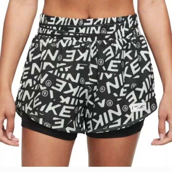 Nike sportswear all over logo black 2 in 1 running shorts womens xs - Picture 1 of 5